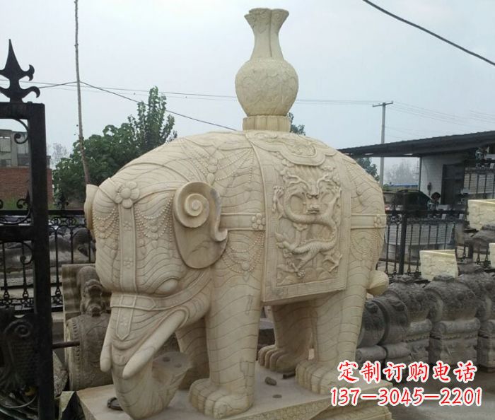 江苏园林景观驮瓶大象石雕