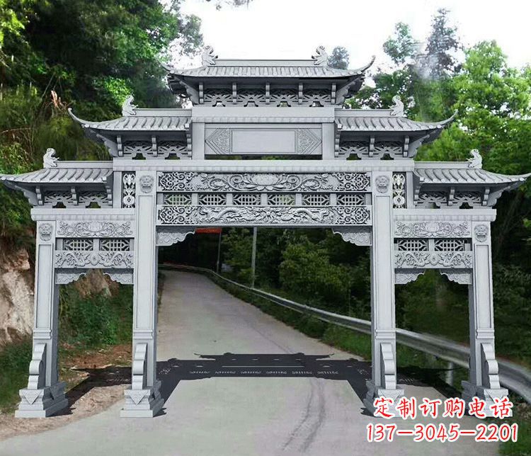 江苏园林三门石牌坊景观石雕