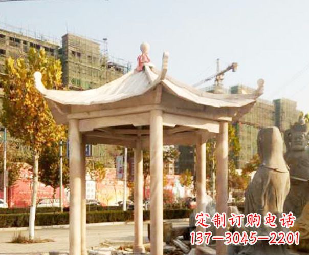 江苏园林晚霞红单层凉亭景观石雕